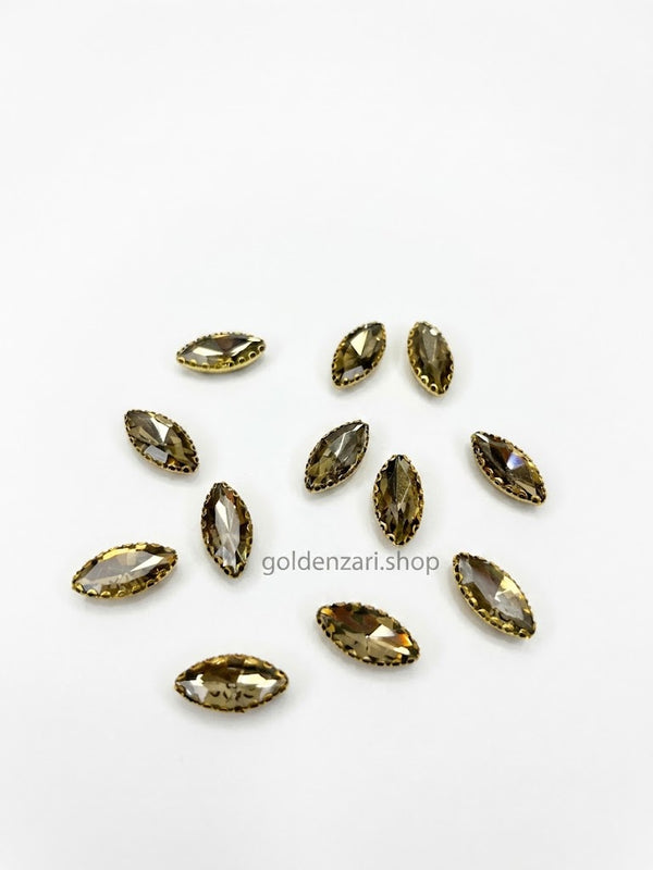 Champagne Boat-Shape Glass Stone (Regular) – 12Pcs