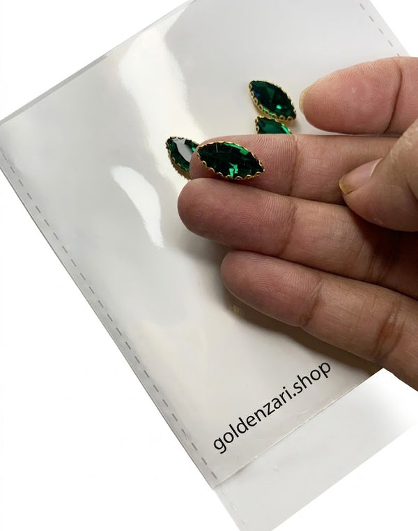 Green Boat-Shape Glass Stone (Regular) – 6Pcs