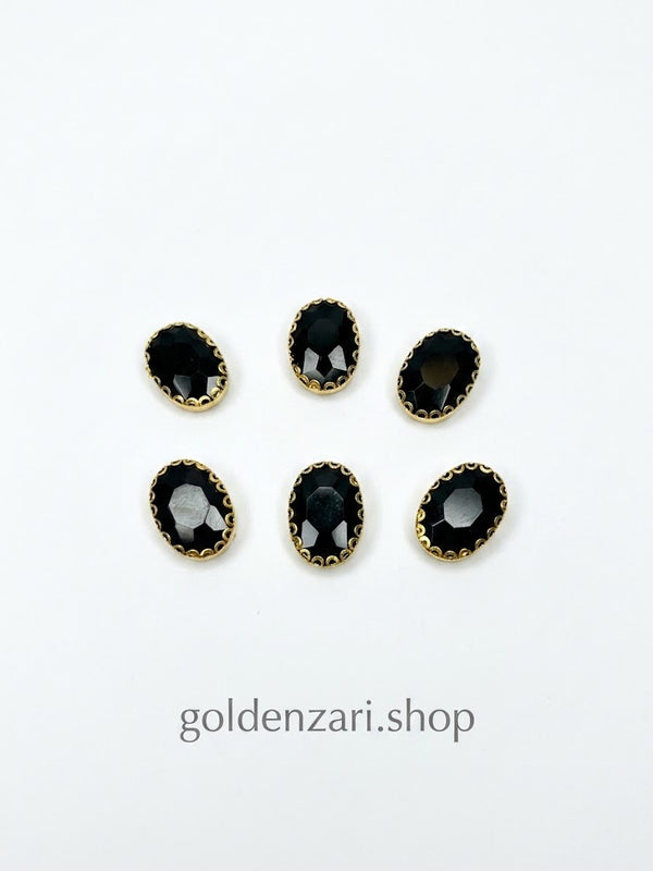 Black Oval-Stone Golden Base Medium (6Pcs)