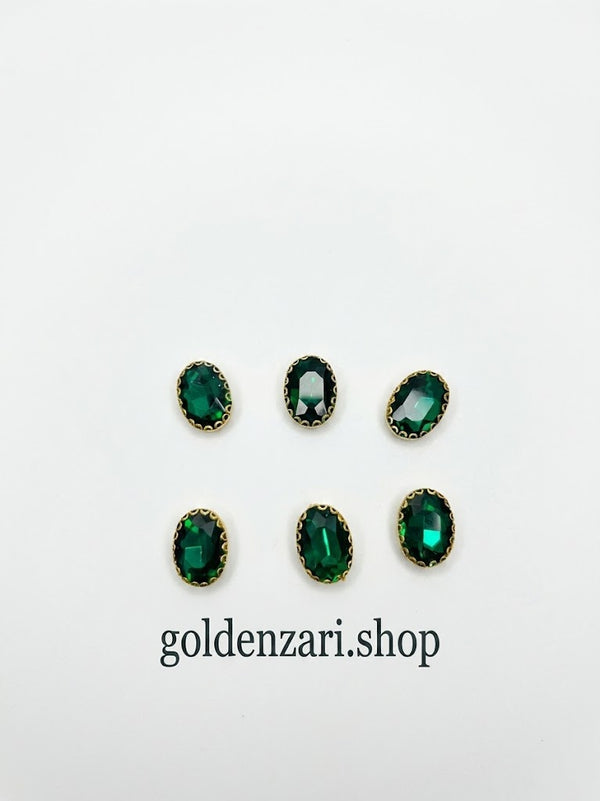 Green Oval-Stone Golden Base Medium (6Pcs)