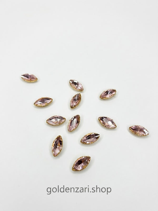 Baby Pink Boat-Shape Glass Stone (Regular) – 12Pcs