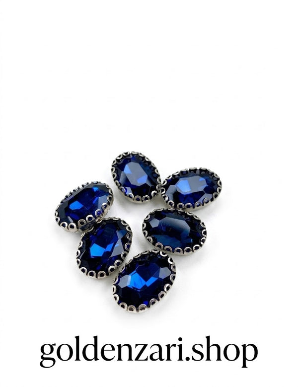 Blue Oval-Stone Silver Base Medium (6Pcs)